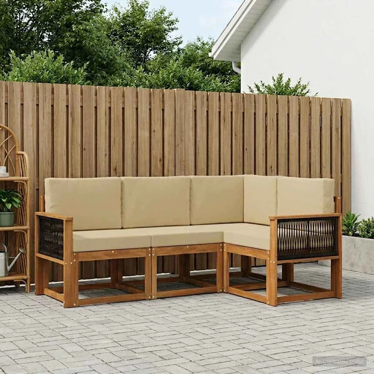 vidaXL Outdoor-Sofagarnitur 4 stk. 4-Sitzer Natur und Beige 3385174 – Bild 1