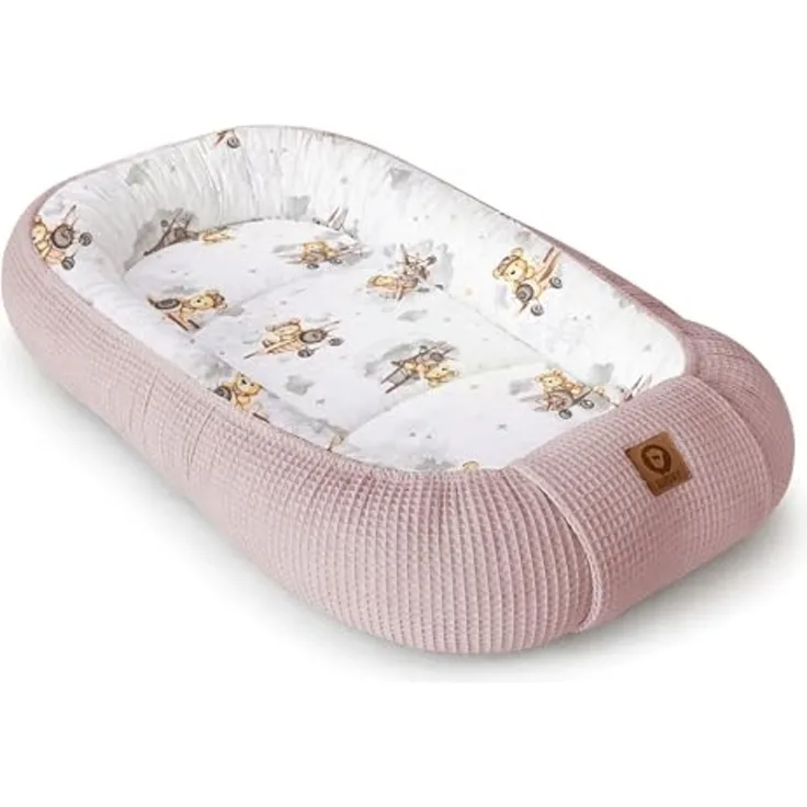 Babynestchen Neugeborene – Nestchen Baby aus Waffel Baumwolle & Baumwollstoff – Babynest für Babybett & Kinderbett – Baby Kokon Tragbar – OEKO-TEX – Zubehör für Babybett - Flugzeuge und Rosa