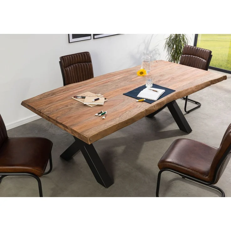 Baumtisch Sheesham 220x100x77 grau gebeizt / X-Beine anthrazit matt FREEFORM 5 – Bild 2