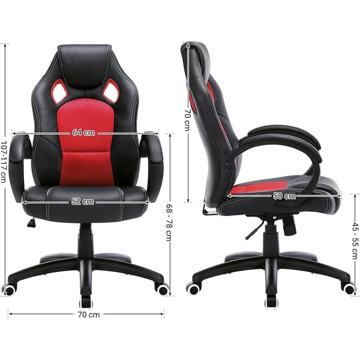 Songmics Racing Stuhl Bürostuhl Gaming Stuhl Chefsessel Drehstuhl PU, schwarz-rot, OBG56BR – Bild 3