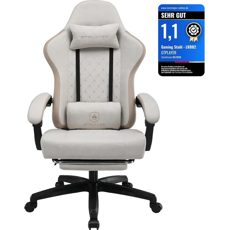 GTPLAYER Gaming-Stuhl Ergonomischer Gaming Sessel Schreibtischstuhl mit Stoffoberfläche (Pacekung), Federsitzkissen mit Fußstütze – Bild 1