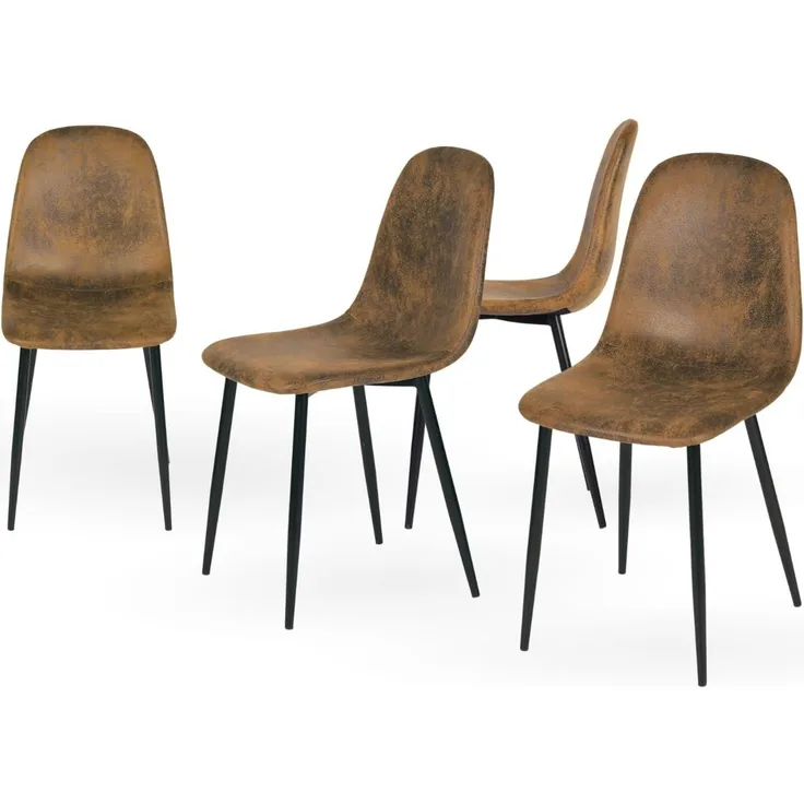 4er Set Esszimmerstühle Scandinavian Vintage Künstlich Wildledersitz mit Stahlbeinen in Schwarz
