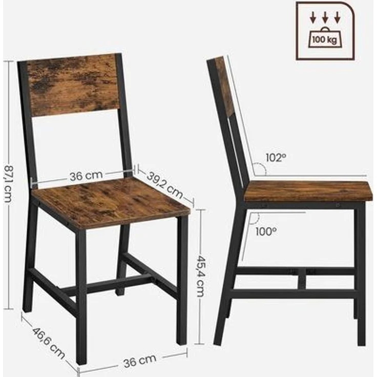 Vasagle Esszimmerstühle, Küchenstühle, 2er Set, Metallrahmen, für Esszimmer, Wohnzimmer, Küche, Holzspanplatte, Stahl, vintagebraun-schwarz, 87,1 x 36 x 46,6 cm – Bild 5