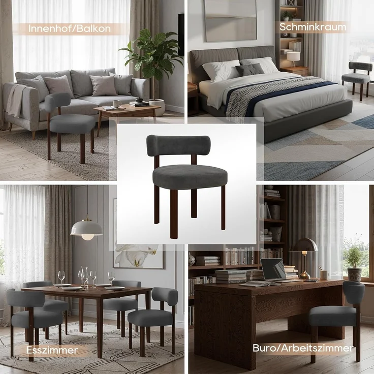 COLAMY Mid-Century Modern Design Sherpa Esszimmerstühle 2er Set, Vintage Landhaus-Stil Bouclé Küchenstühle mit offener geschwungener Rückenlehne für Esszimmer, Restaurant, Grau – Bild 8