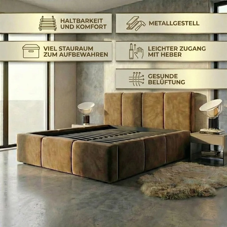 Polsterbett MAROKO 180x200 ohne Matratze mit Bettkasten und Lattenrost. Farbe: Azur 12 – Bild 7