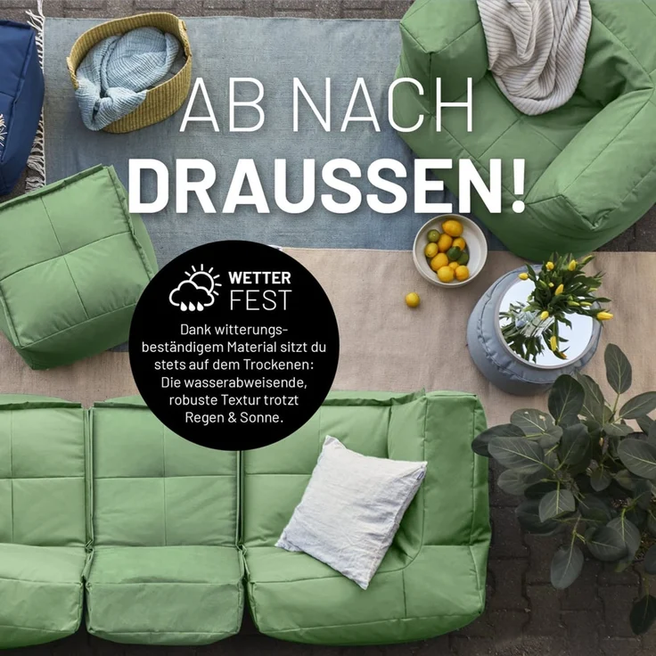 Lumaland Sitzsack-Lounge Modular Garnitur | 5-Teiliges Set | Indoor & Outdoor Sitz-Garnitur | Erweiterbar & Waschbare Sitzmöbel für Innenräume & Garten | Wasserfeste Chill-Out Lounge [Pastellgrün] – Bild 5