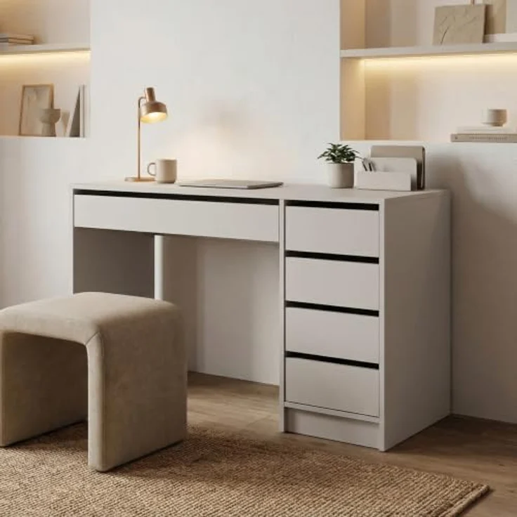 Beautysofa Schreibtisch Malta 120 cm, Home Office Tisch mit Schubladen, rechts/links montierbar, Weiß oder Kaschmir, wahlweise mit/ohne Griffe – Bild 2