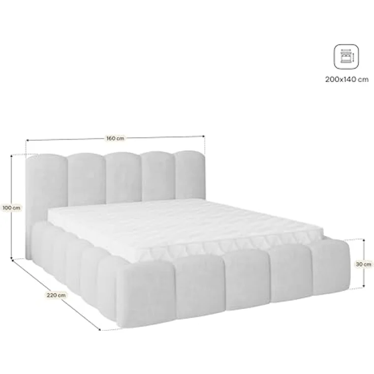 Masseno Polsterbett FALINA 140x200 cm schwarz, mit Bettkasten, Lattenrost und gepolstertem Kopfteil – Bild 3