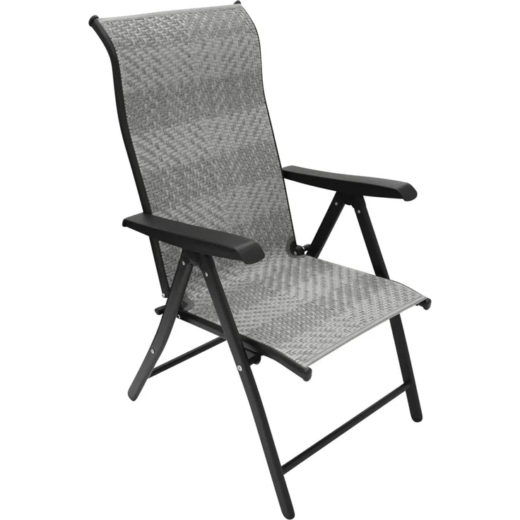 DEGAMO ANTIBES Garten-Klappsessel Hochlehner, Metall + Polyrattan, schwarz/grau, 57cm 2-er Set – Bild 7