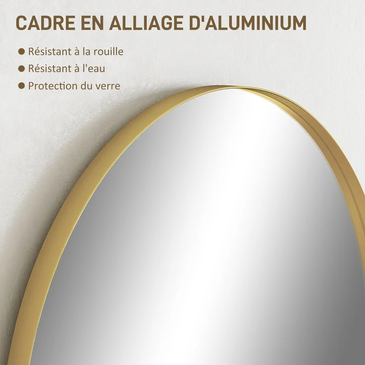 Gewölbter Wandspiegel, Badezimmerspiegel mit Rahmen aus Aluminiumlegierung für Schlafzimmer, Wohnzimmer, Flur, 60 × 90 cm, gold – Bild 6