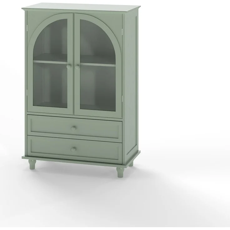 Vitrine im Landhausstil, B 38 x T 71 x H 106,5 cm, mintgrün, mit gewölbten Glastüren und 2 Schubladen – Bild 6