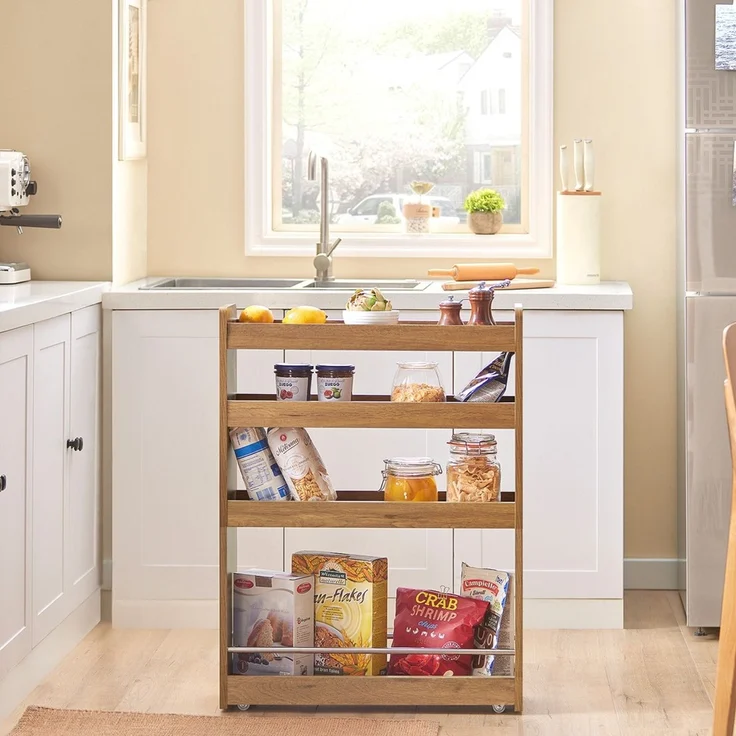 SoBuy NSR01-PF Küchenwagen, Spanplatte, Melamin, Hellbraun, 60 x 81 x 18,5 cm – Bild 2