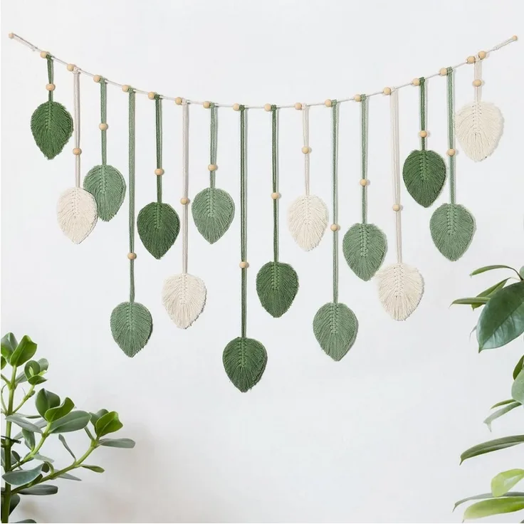 Coonoor Wanddekoobjekt Makramee Wandbehang Wandteppich Groß Boho Deko Makramee Blätter, Wandteppich Gewebtes Wandbehang Dekor für Schlafzimmer Wohnzimmer
