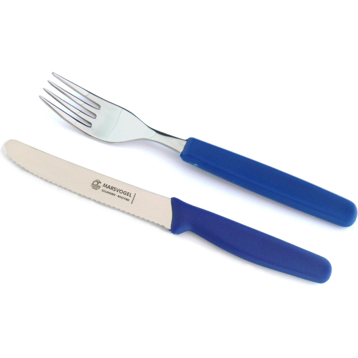 Menübesteck 12 tlg. PP blau Marsvogel Solingen # 13 00 00 bestehend aus 6x Tafelmesser + 6x Gabel – Bild 2