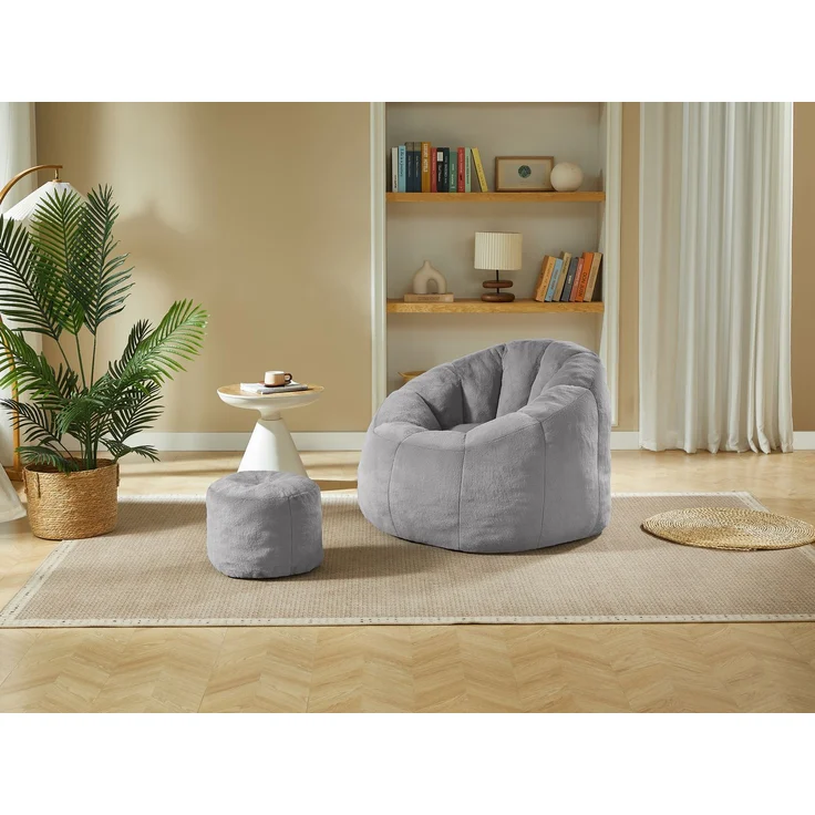 Weicher Blüten-Sitzsack für Erwachsene mit Fußhocker, vakuumverpackt ohne Montage, ideal für Wohnzimmer, Schlafzimmer & Balkon,Hellgra--Grau--105x105x70cm--YOUDENOVA – Bild 5