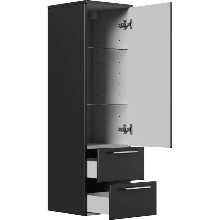 Hochschrank 120 cm schwarz mit Glaseinlagen : Schwarz – Bild 2