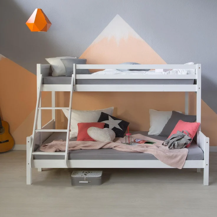Kinderbett Etagenbett 90x200 und 140x200 Jugendbett Hochbett Weiß Holz inklusive Matratzen – Bild 5