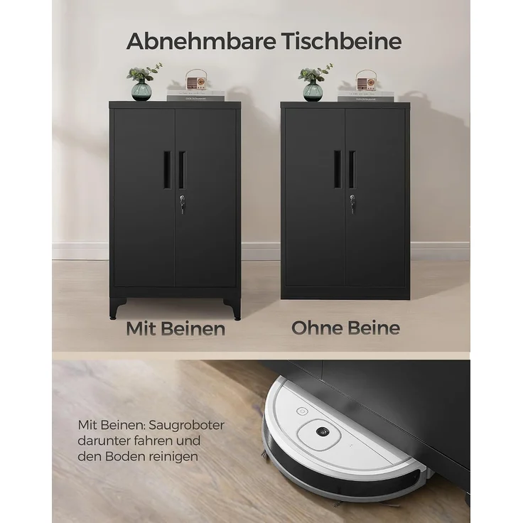 Songmics Aktenschrank, Mehrzweckschrank, Büroschrank mit 2 Türen, Schrank abschließbar, Stahl, tintenschwarz, 40 x 60 x 90 cm – Bild 7