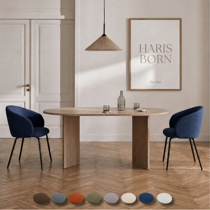 Haris Børn Esszimmerstuhl mit Armlehnen NØR - Hochwertige Polsterstühle für Esszimmer (Set, 2 St), Dunkelblau - Premium Esszimmer Stühle & Wohnzimmer Stühle