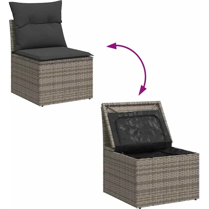 vidaXL 5-tlg. Garten-Sofagarnitur mit Kissen Grau Poly Rattan 3326151 – Bild 6