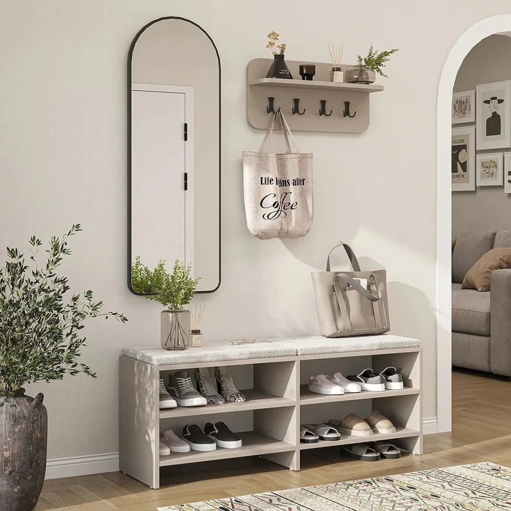 Roomart LENA Garderobenset 3-teilig – Sitzbank 120 cm, Wandgarderobe & Bogenspiegel – Flurgarderobe – H 50 x B 120 x T 37 cm (Sitzbank) • Beige – Bild 3