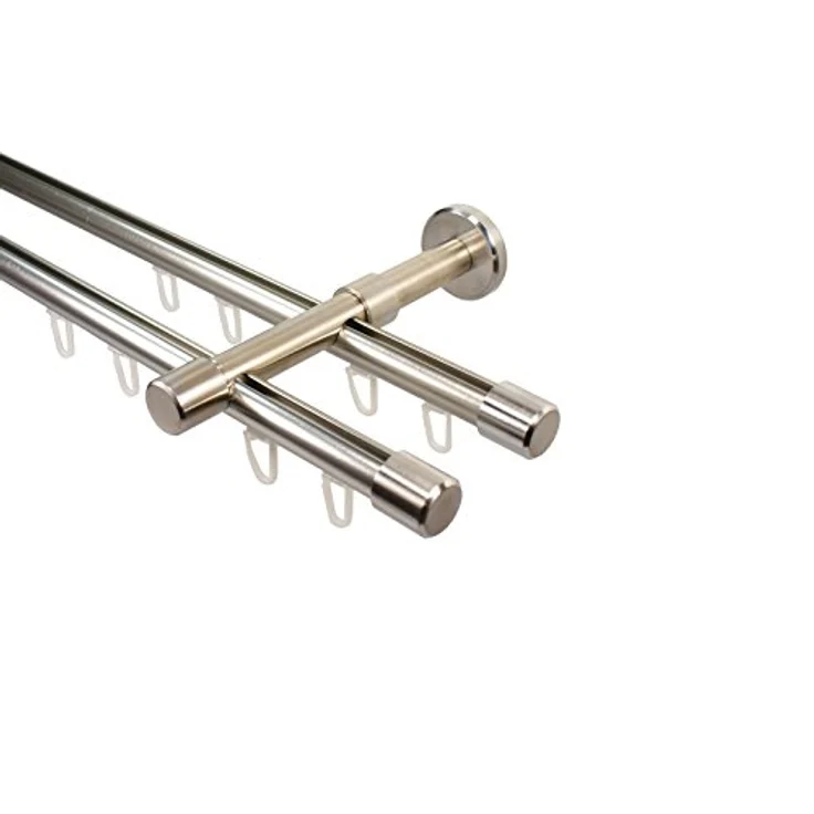 iso-design Gardinenstange Innenlauf 2-läufig 16 mm Farbe Edelstahl Wandmontage, Ø 16 mm, 2-läufig, Fixmaß, mit Bohren, Aluminium – Bild 2