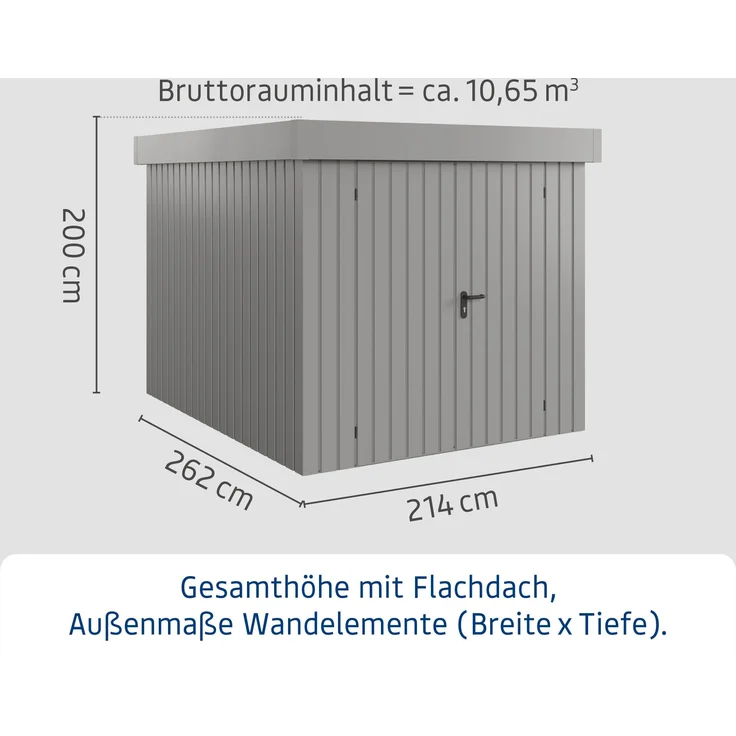 Hörmann Ecostar Metall-Gerätehaus "Euroline Trend" mit Flachdach EFD 6, graualuminium, 214 x 262 cm,2-flüglige Tür – Bild 3