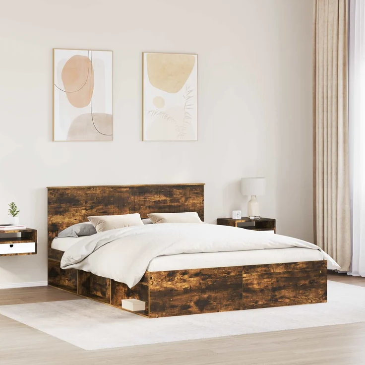 vidaXL Bettrahmen Geräucherte Eiche 160 x 200 cm Massives Kiefernholz 3410577 – Bild 2