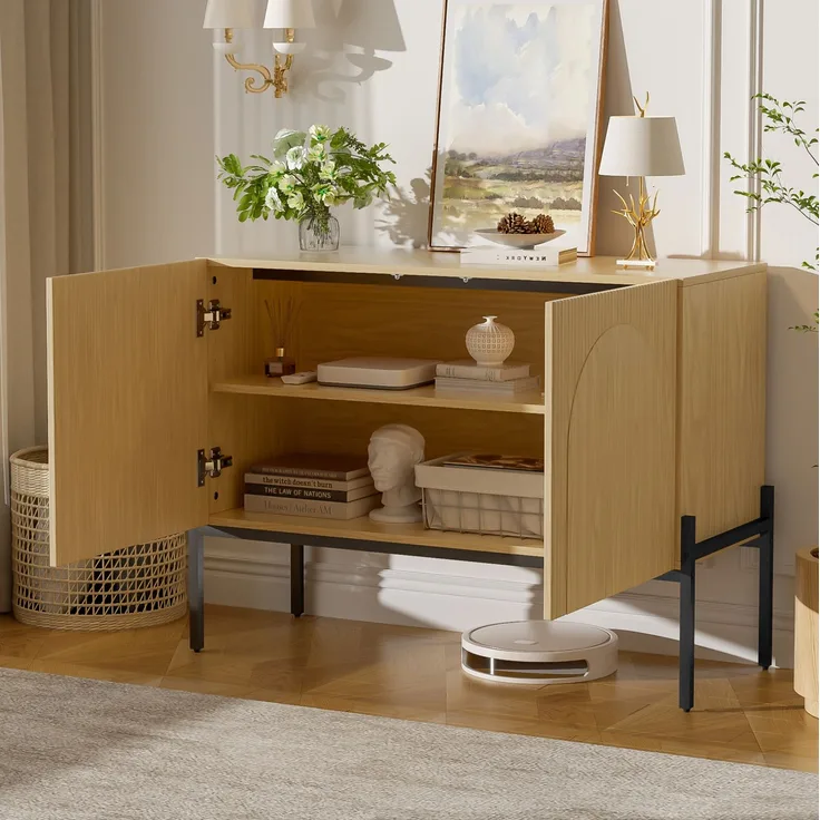 DESVIAE Sideboard Natur aus Spanplatte – 100x75x40 cm – 2 Türen, Metallbeine
