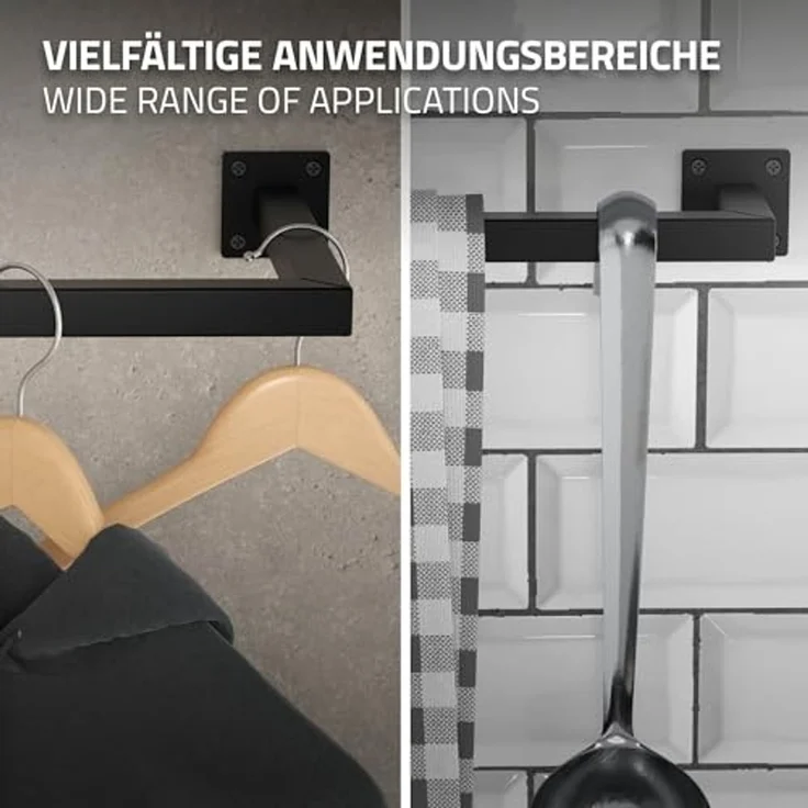ML-DESIGN Kleiderstange Wandgarderobe Rechteck für die Wand aus Stahl inkl. Montagematerial (1 St), Garderobenstange 110x12cm Schwarz U-Form Kleiderständer Kleidergestell – Bild 4