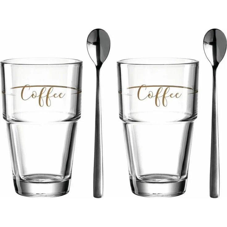 Leonardo Becher Coffee Solo 2er-Set + 2 Löffel, Kaffeebecher, Gläser, Kalk-Natron Glas, mehrfarbig, 410 ml, 043477