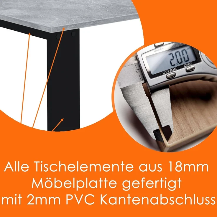 AKKE Esstisch, Esszimmertisch LOFT Schwarze Beinen Küchentisch Bürotisch 2mm-PVC – Bild 6