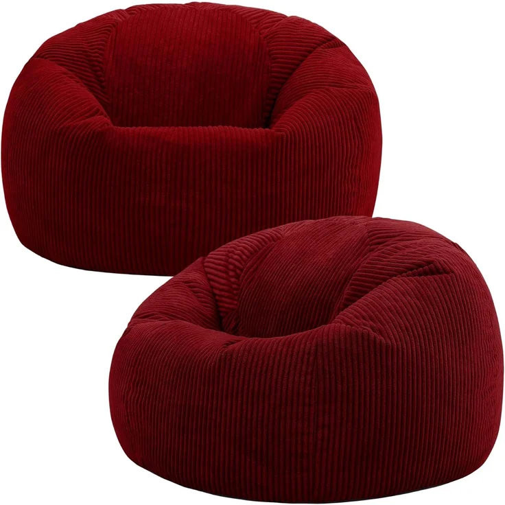 Icon Kingston Sitzsack Cord, Burgund, 2er Pack, Sitzsack Erwachsene mit Füllung, Bean Bag, Cord Sessel, Lounge Sessel, Lounge Stuhl, Schlafzimmer, Wohnzimmer, Wohnzimmer Möbel
