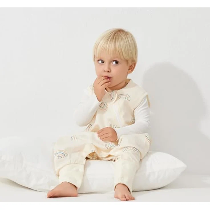 Duomiaomiao Sommerschlafsack mit Beinen 0.5 Tog Babyschlafsack mit Füßen Baumwolle Kleinkind Schlafsack Baby Ärmellos Tragbare Decke Atmungsaktiv für Unisex Mädchen Jungen 2-3 Jahre, Regenbogen – Bild 6