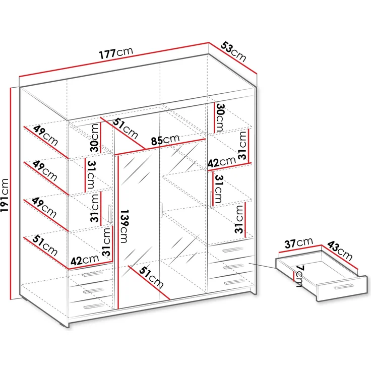 Kleiderschrank Elena 4D6S (Farbe: Sonoma Eiche) – Bild 4