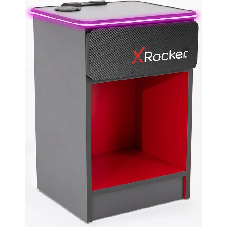 X Rocker Carbon-Tek Gaming Nachttisch mit LED-Beleuchtung & Wireless Charging Ladepad - grau/rot – Bild 3