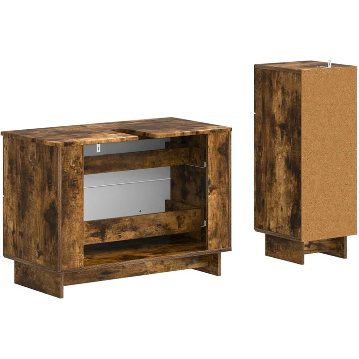 vidaXL 2-teiliges Badezimmer Schrank Set EDE Raucheiche Holzwerkstoff 3417662 – Bild 5