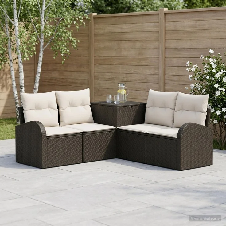 vidaXL Sofa Set 5 stk. Schwarz und Cremeweiß Polyrattan und Stahl 3447769 – Bild 1