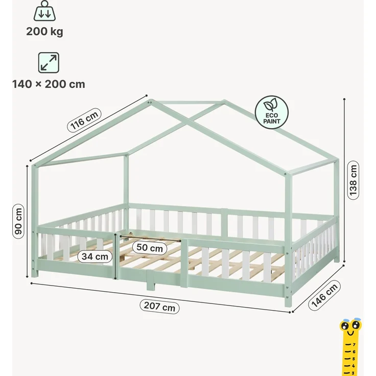 Kinderbett Treviolo 140x200 cm Mintgrün / Weiß [en. casa] – Bild 2