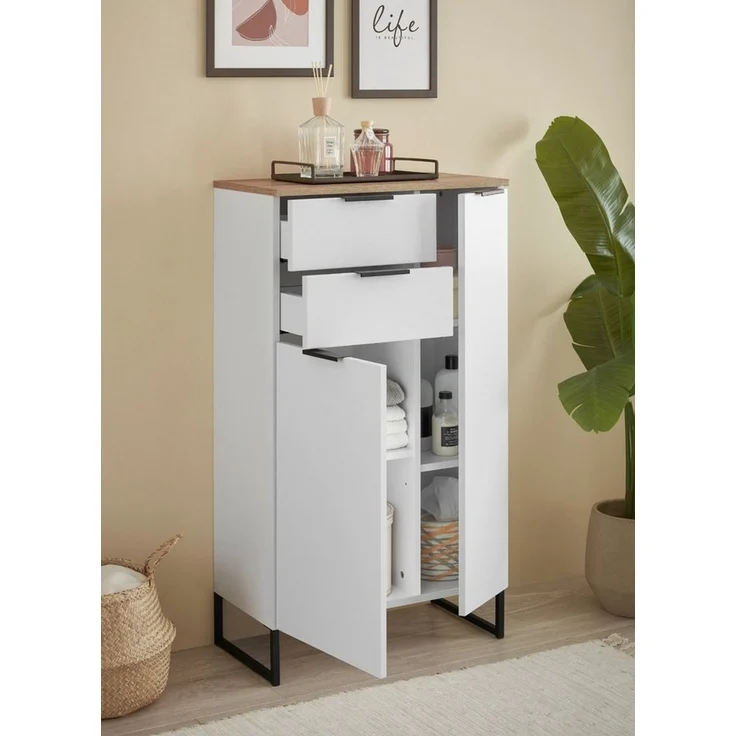 moebel-dich-auf Kommode ASPEN (Highboard, Badschrank mit 2 Schubkästen, in Schwarz matt, Weiß matt), Breite 60 cm – Bild 2