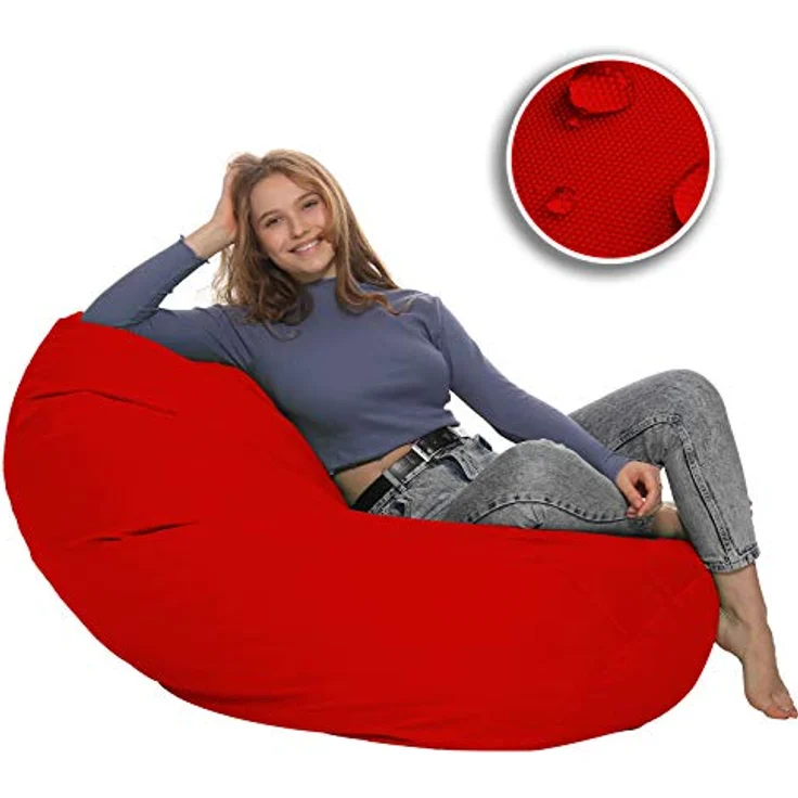 HomeIdeal - Sitzsack XXL Bodenkissen für Erwachsene & Kinder - Geeignet für Gaming oder Entspannen - Indoor wie Outdoor da er Wasserfest ist - mit EPS Perlen, Farbe:Rot, Größe:XXL – Bild 11