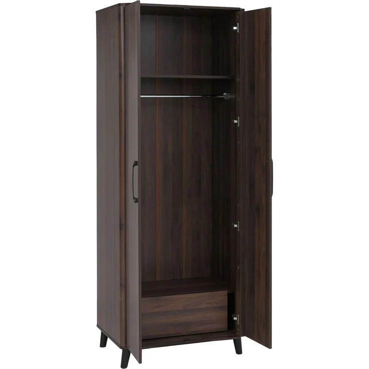 Hochschrank HWC-P42, Garderoben-/Kleiderschrank Kleideraufbewahrung Schrank 2 Türen 216x80x57cm ~ Walnuss-Optik – Bild 6