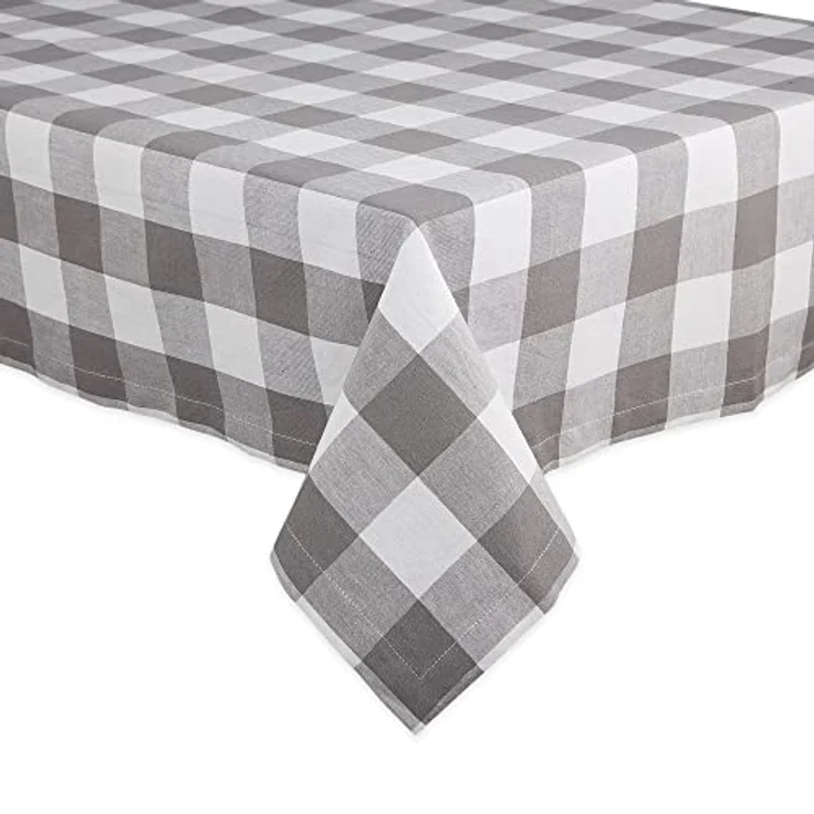 DII Buffalo Check Collection Klassische Tischdecke, 132x132 cm, Grau & Weiß – Bild 3