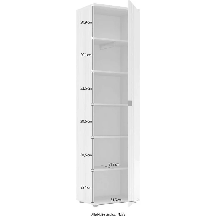 PISA Garderobenschrank mit ausziehbarer Kleiderstange in Basalt matt mit Leistenoptik Riva Eiche – FSC-Zertifiziert – Moderner Flurschrank mit 5 Fachböden – 55 x 202 x 38 cm (B/H/T) – Bild 4