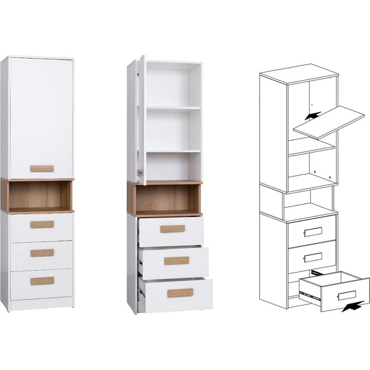 Marmex Möbel Grant Set-41B Eckkleiderschrank – Großes Möbelset für Schlafzimmer, laminierte Spanplatte, weiß + riviera Eiche, 195/195x195x40 cm – Bild 2