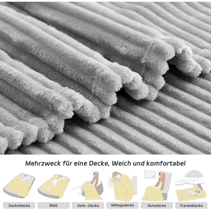 Kuscheldecke Fleecedecke Sofadecke Couchdecke Couch Grau 150x200CM – Bild 3