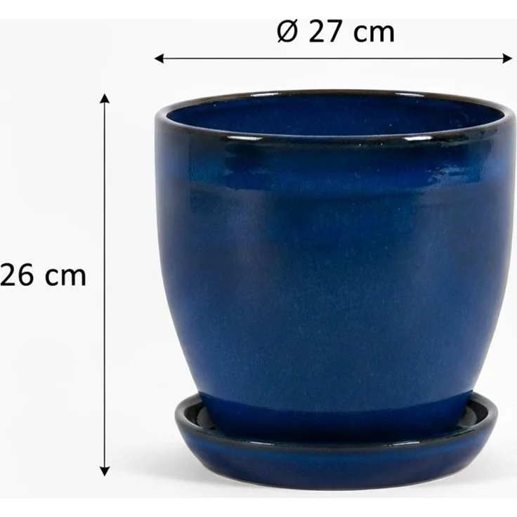 Blumentopf aus Keramik Modell "EggPot" 27cm Royal Blau mit Teller – Bild 2