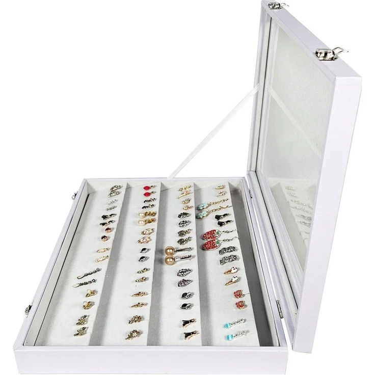 Yudu Schmuckkasten Schmucklade Schmuckkasten Schaukasten mit Glasdeckel Weiss – Bild 4