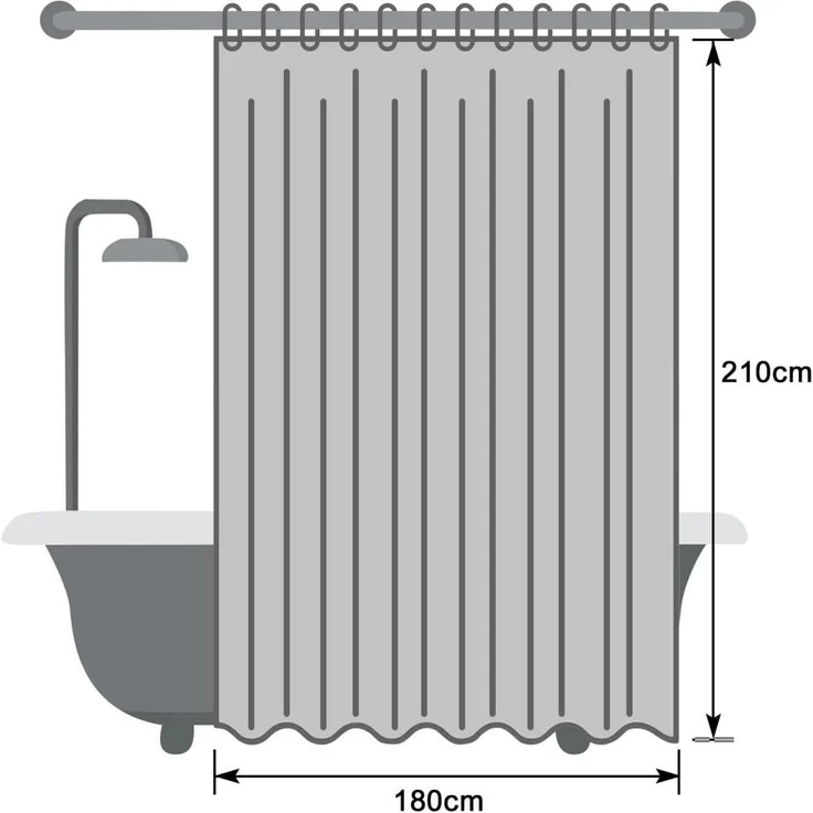 Duschvorhang 180x210 Weiß Textil Stoff Wasserdicht Anti-Schimmel 12 Ringe – Bild 7