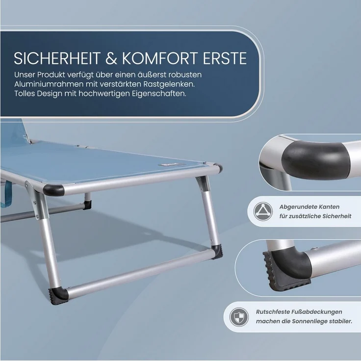 HOMECALL Gartenliege Leicht Sonnenliege Klappbar Alu Liegestuhl Strandliege, 1-tlg, 5 fach Verstellbare Rückenlehne, Sonnenschutzdach, bis 136KG – Bild 3